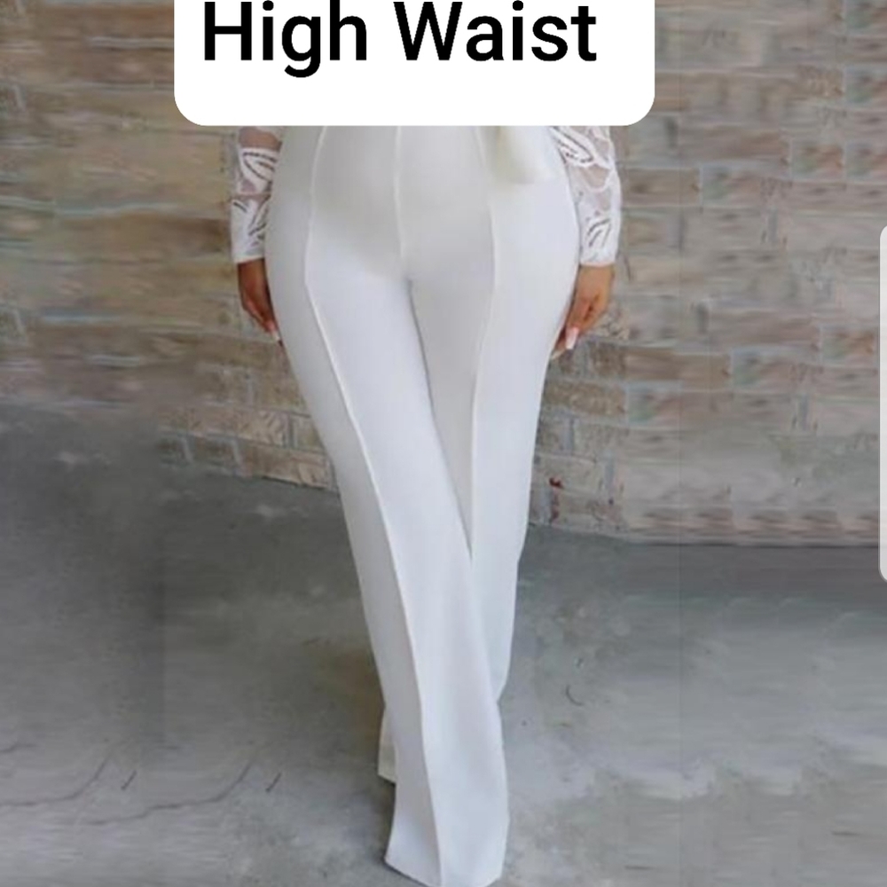 High waist belted white trousers
